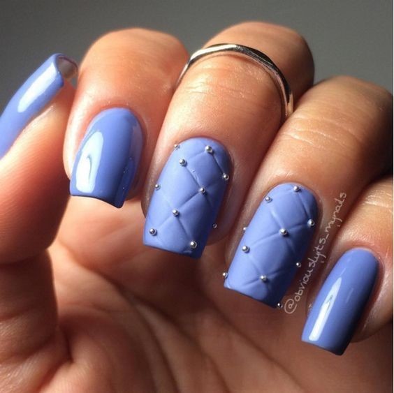 2. Nude, Blue, and Matching Textured Nails