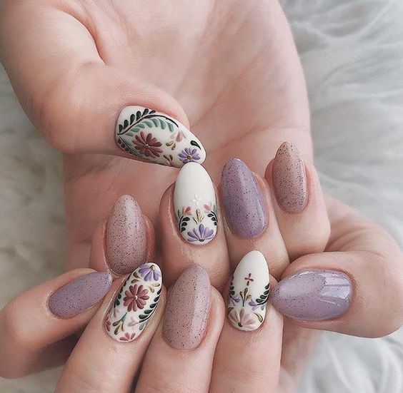 4. Botanical Motif Nails